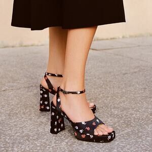 Jeffrey Campbell Floral Heel Sandals Open Toe Ankle Strap Black Red White Size 9